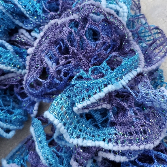 Handmade Crocheted Scarf New Never Worn Blues & Purples Handmade Sparkle Accent - Picture 4 of 4